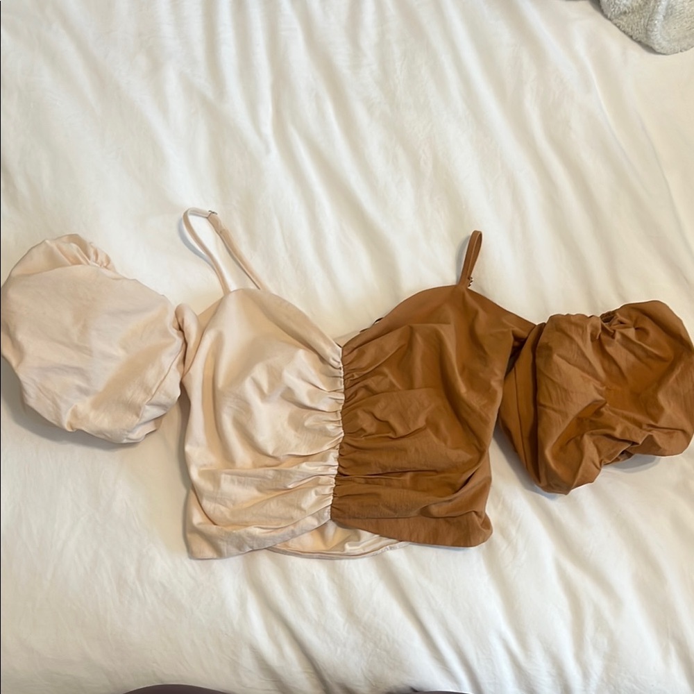 Two-Tone Beige and Brown Women's Top